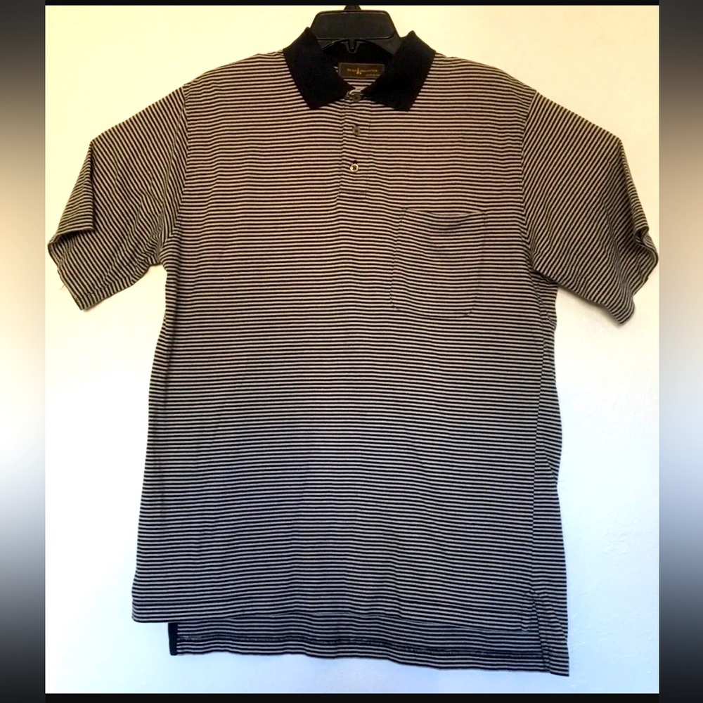 Peru Unlimited Mens Shirt Pullover Black White Stripes 100% Pima Cotton Sz L